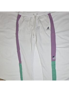 Kangol White and Purple Joggers with Green Accents Dirt At Bottom